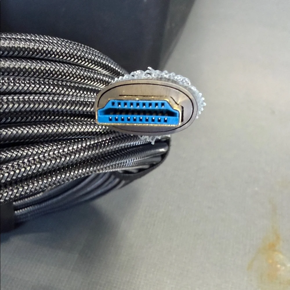 30ft-Braided HDMI Cable with Silver-Gray Sleeving and Blue Connector Tips